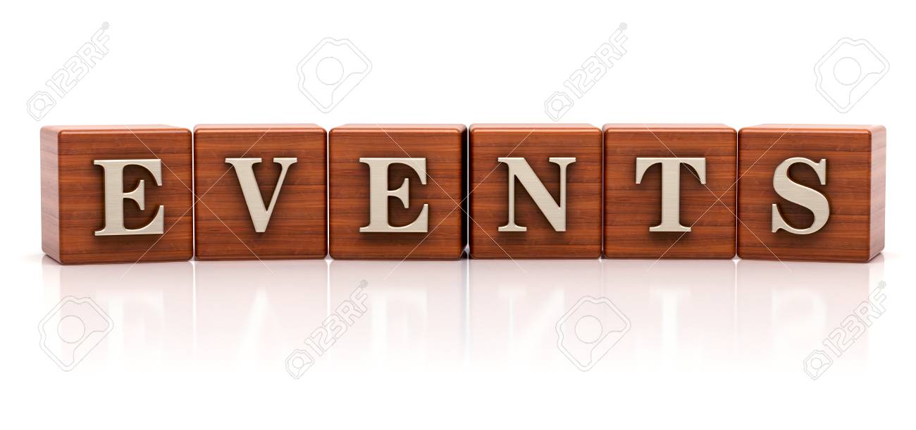 word events written on wooden cubes stock photo picture and royalty