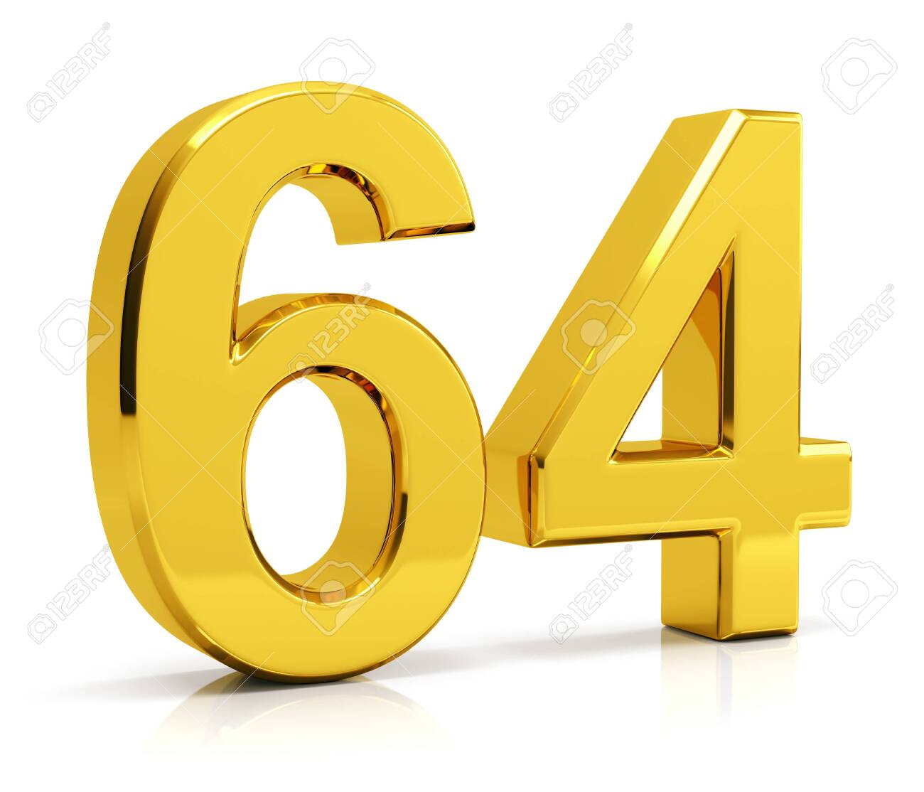 Gold Number 64 Isolated On White Background Stock Photo, Picture and  Royalty Free Image. Image 146470587.