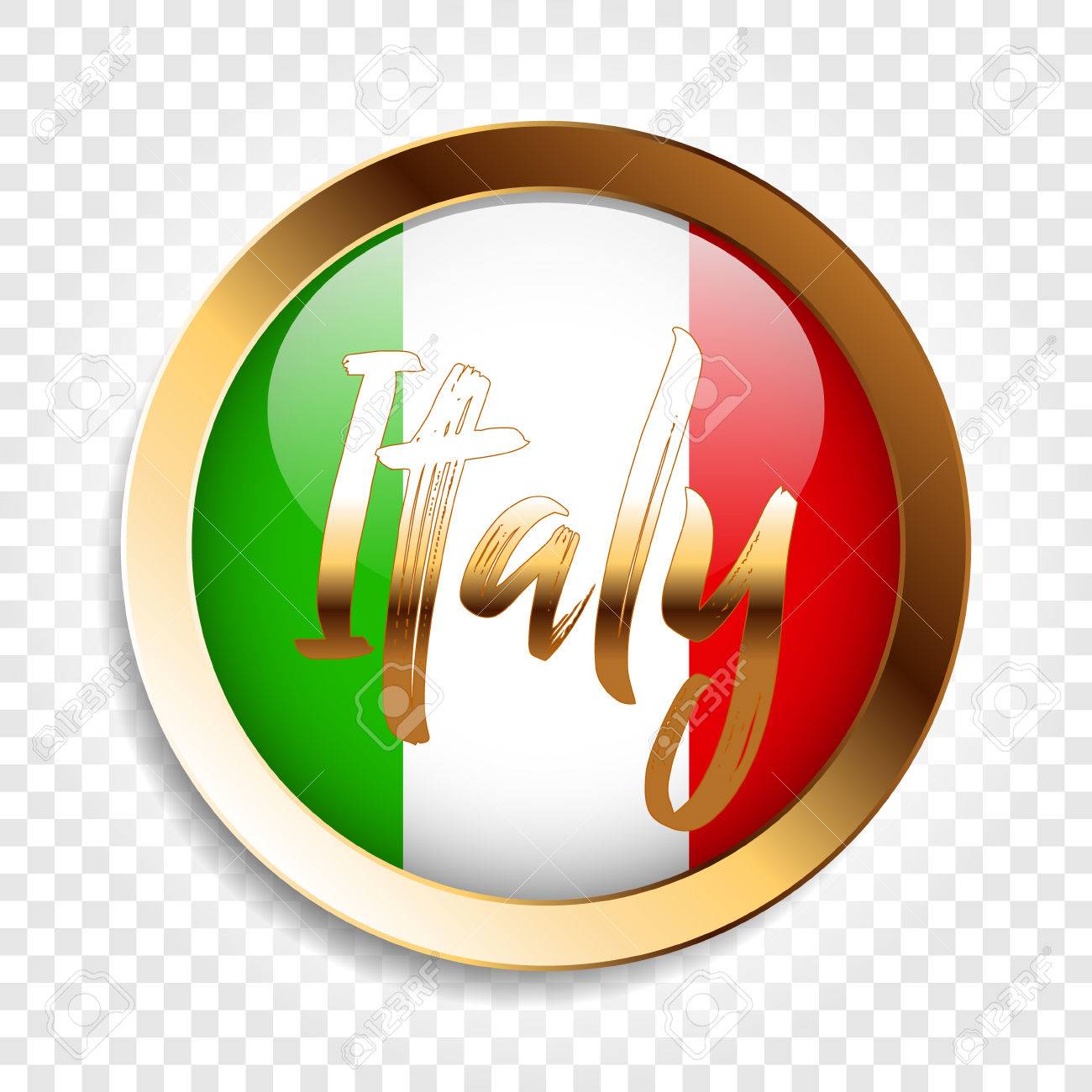 碑文とゴールド フレームでイタリアの旗の丸いアイコン 透明な背景のベクトル図 のイラスト素材 ベクタ Image