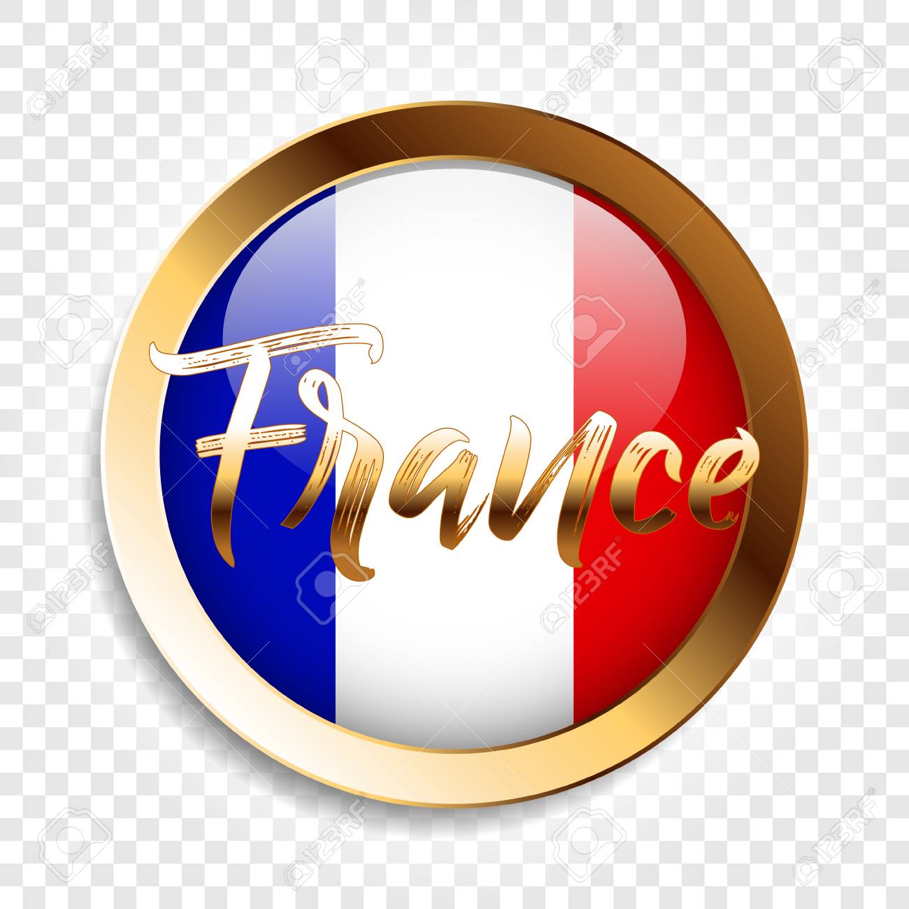 碑文とゴールド フレームでフランスの旗の丸いアイコン 透明な背景のベクトル図 のイラスト素材 ベクタ Image