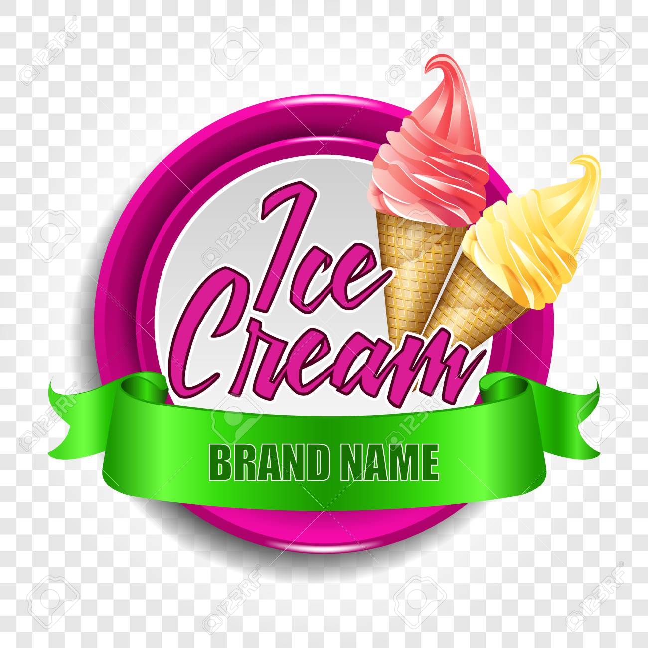 丸いロゴやホーンのアイスクリームのステッカーです 透明な背景のベクトル図 のイラスト素材 ベクタ Image