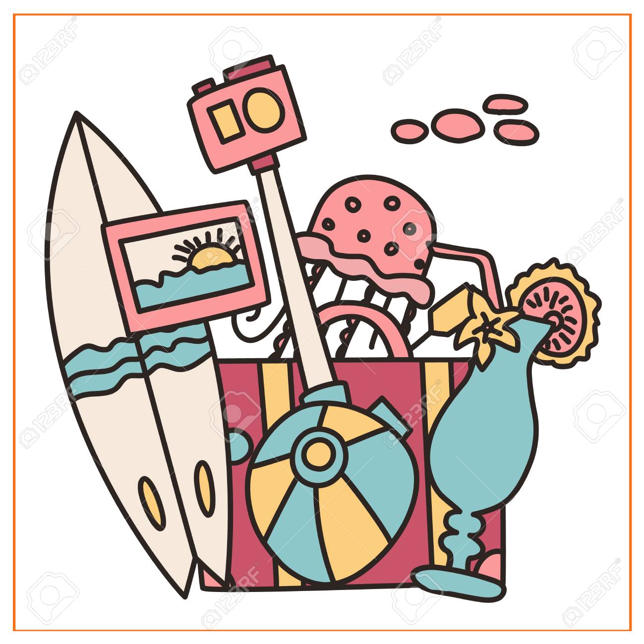 休暇いたずら書きベクトル イラスト セット 夏のシンボルの手作りアイコンのコレクション のイラスト素材 ベクタ Image