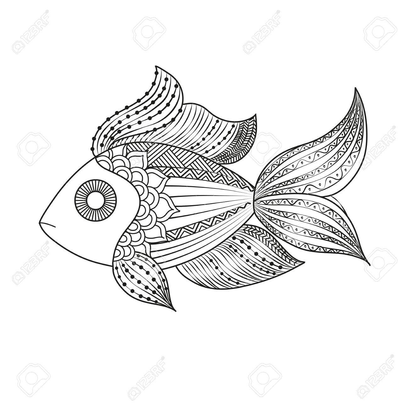 Vektor Illustration Doodle Farbung Monochrome Fische Unterwasser Tattoo Muster Lizenzfrei Nutzbare Vektorgrafiken Clip Arts Illustrationen Image 64590382