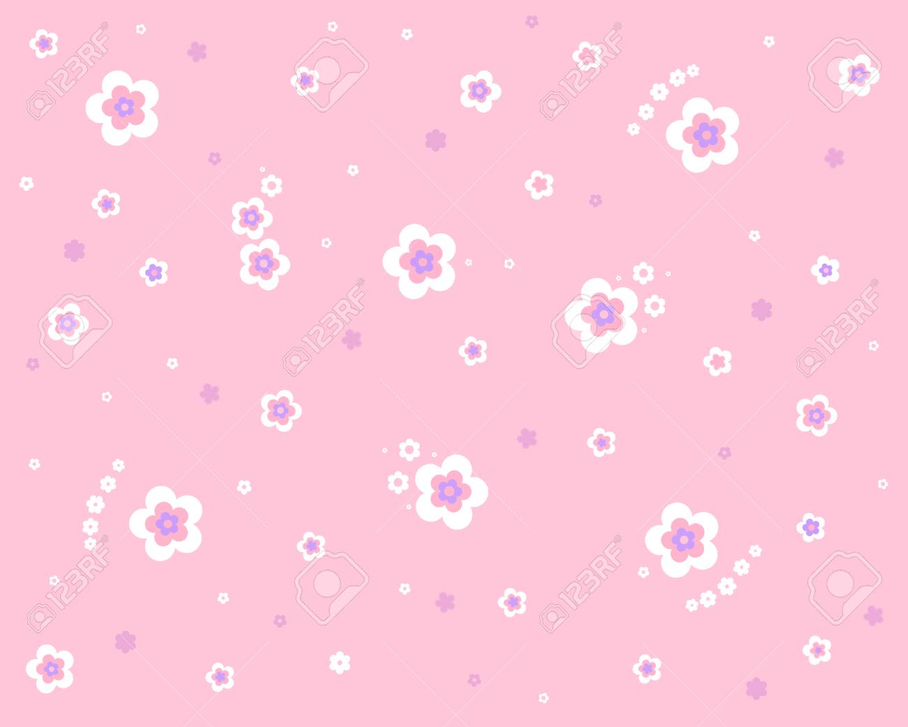 ピンクの背景にかわいい白い花模様のイラストです の写真素材 画像素材 Image