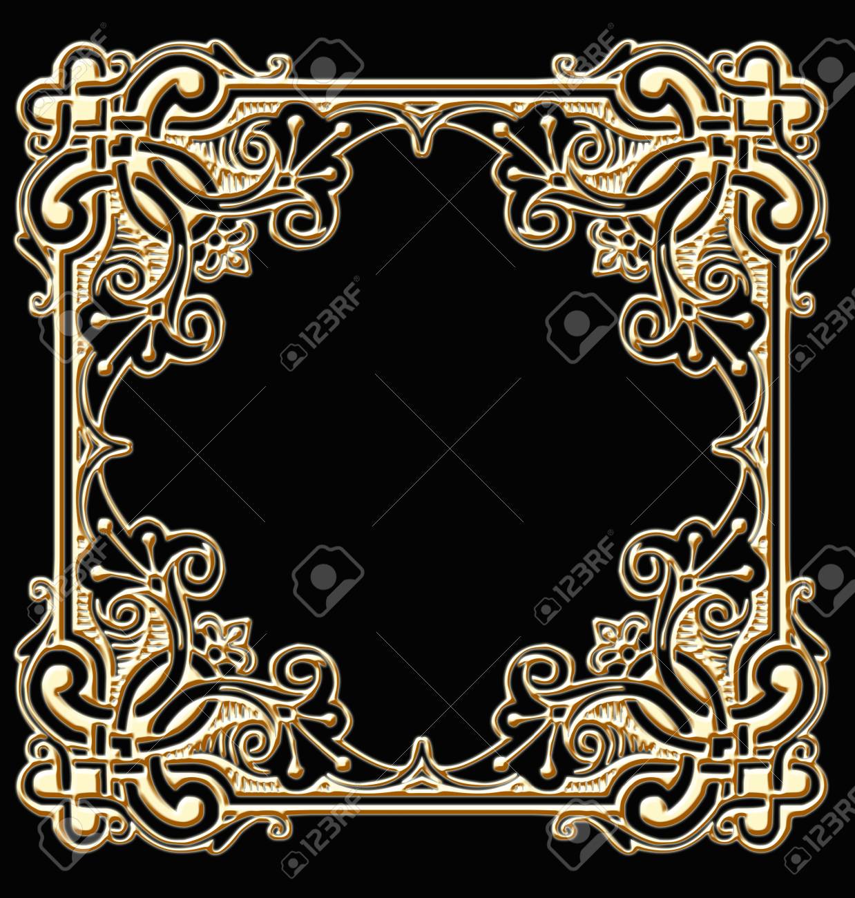 ゴールデン フレームが黒の背景で隔離のクラシック アンティーク東洋フレームのイラスト の写真素材 画像素材 Image