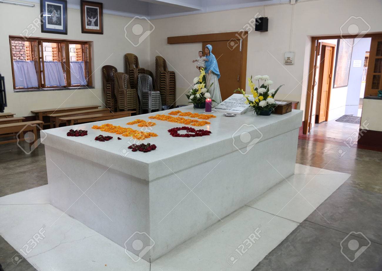 Tomb Of Mother Teresa Decorated With Fresh Flowers In Kolkata