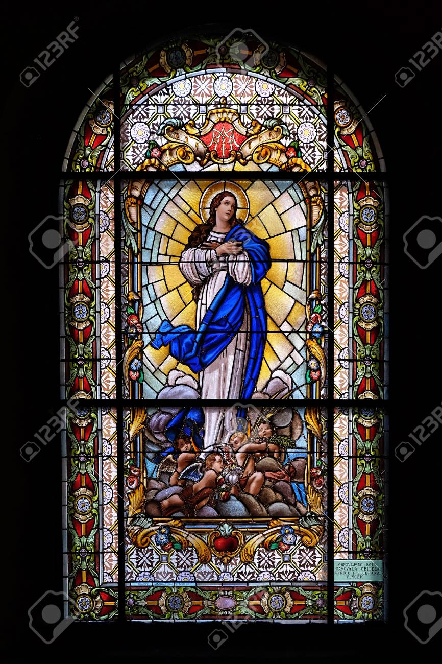 ステンドグラス キリスト マリア サッシ 2枚セット 150㎝×49.5