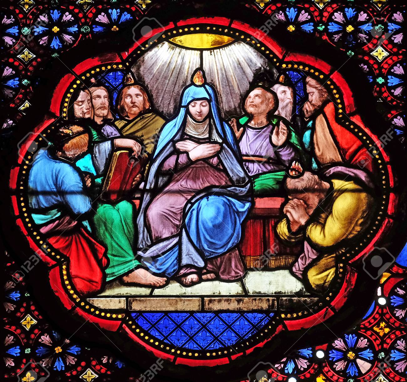 Descent Of Holy Spirit, Pentecost , Stained Glass Window In The ...