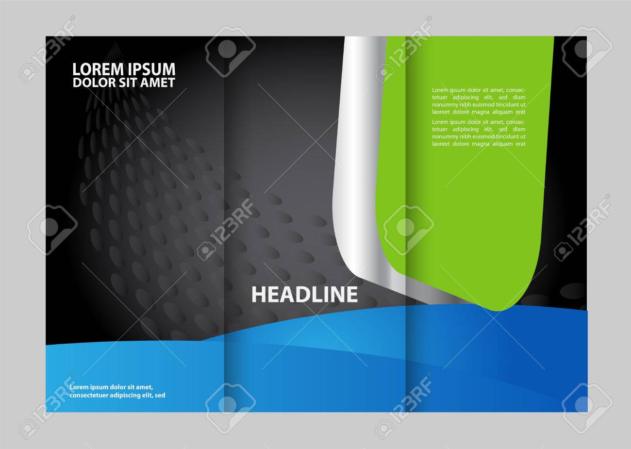 vector modern blue tri fold brochure design template with colorful