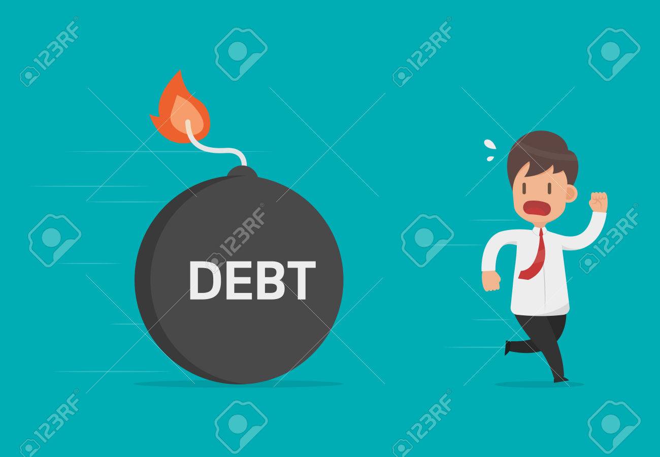 ベクトル図フラットなデザイン スタイルの借金から逃げて 白い背景で隔離のかわいい実業家 のイラスト素材 ベクタ Image
