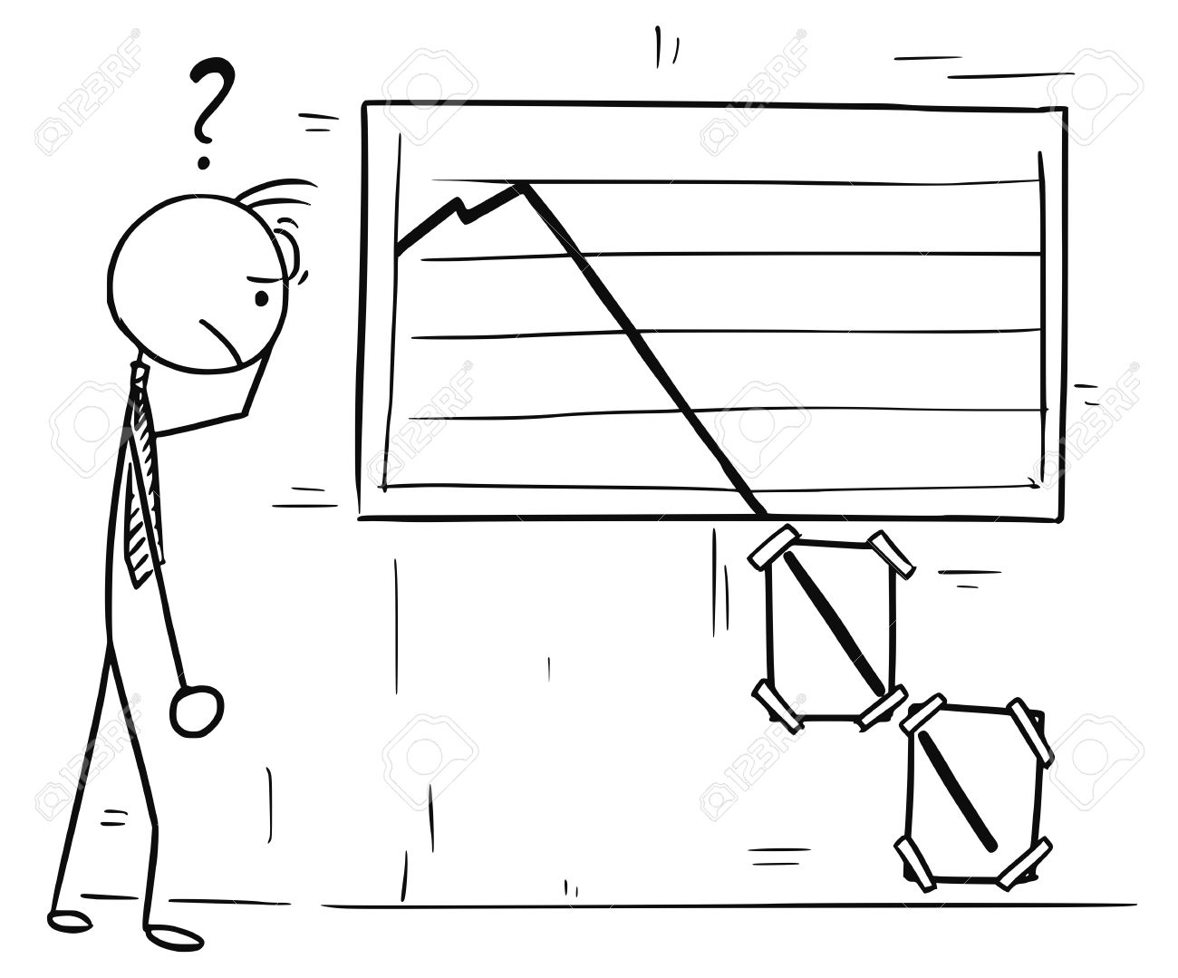 Cartoon Vector Doodle Stickman Looking At Wall Graph With Extremly Royalty Free Cliparts Vectors And Stock Illustration Image