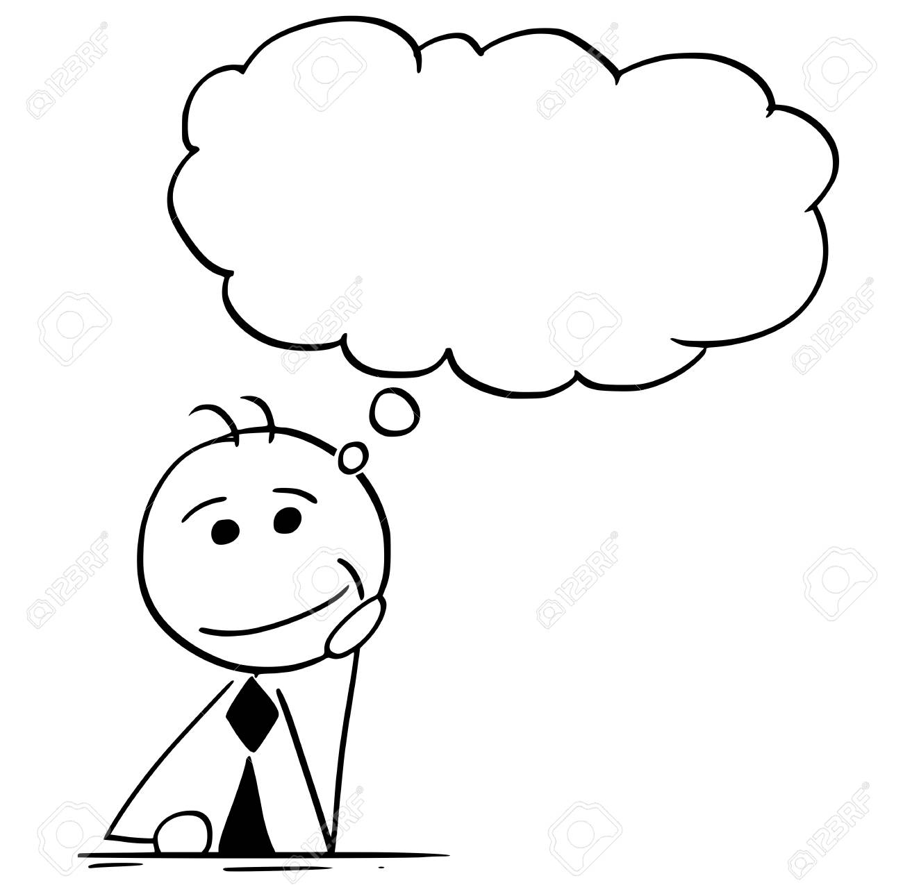 Cartoon illustration of smiling stick man businessman manager or businessman or politician thinking hard with empty speech bubble or balloon above his head. - 83554106 Cartoon illustration of smiling stick man businessman manager or businessman or politician thinking hard with empty speech bubble or balloon above his head. - 83554106