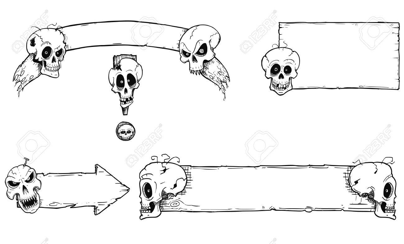 set of halloween frames and empty signs with hand drawing cartoon