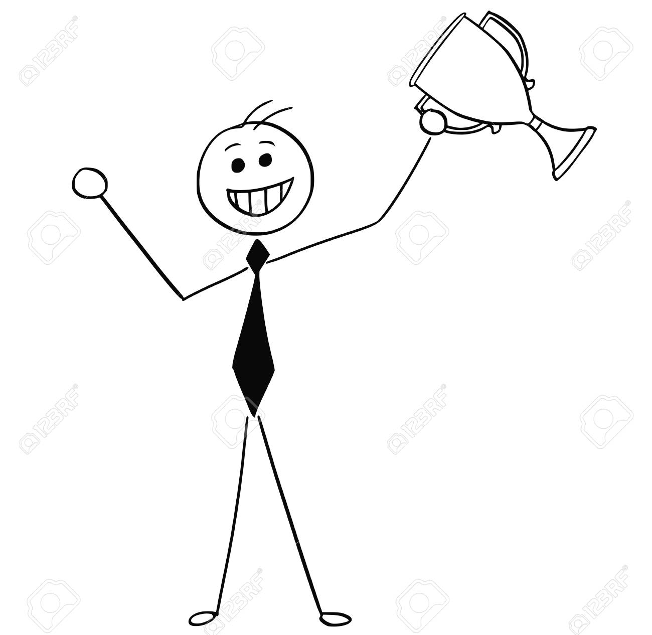 Cartoon Stick Man Illustration Of Happy Smiling Businessman Winner Holding Trophy Cup. Royalty Free SVG, Cliparts, Vectors, And Stock Illustration. Image 87812342.