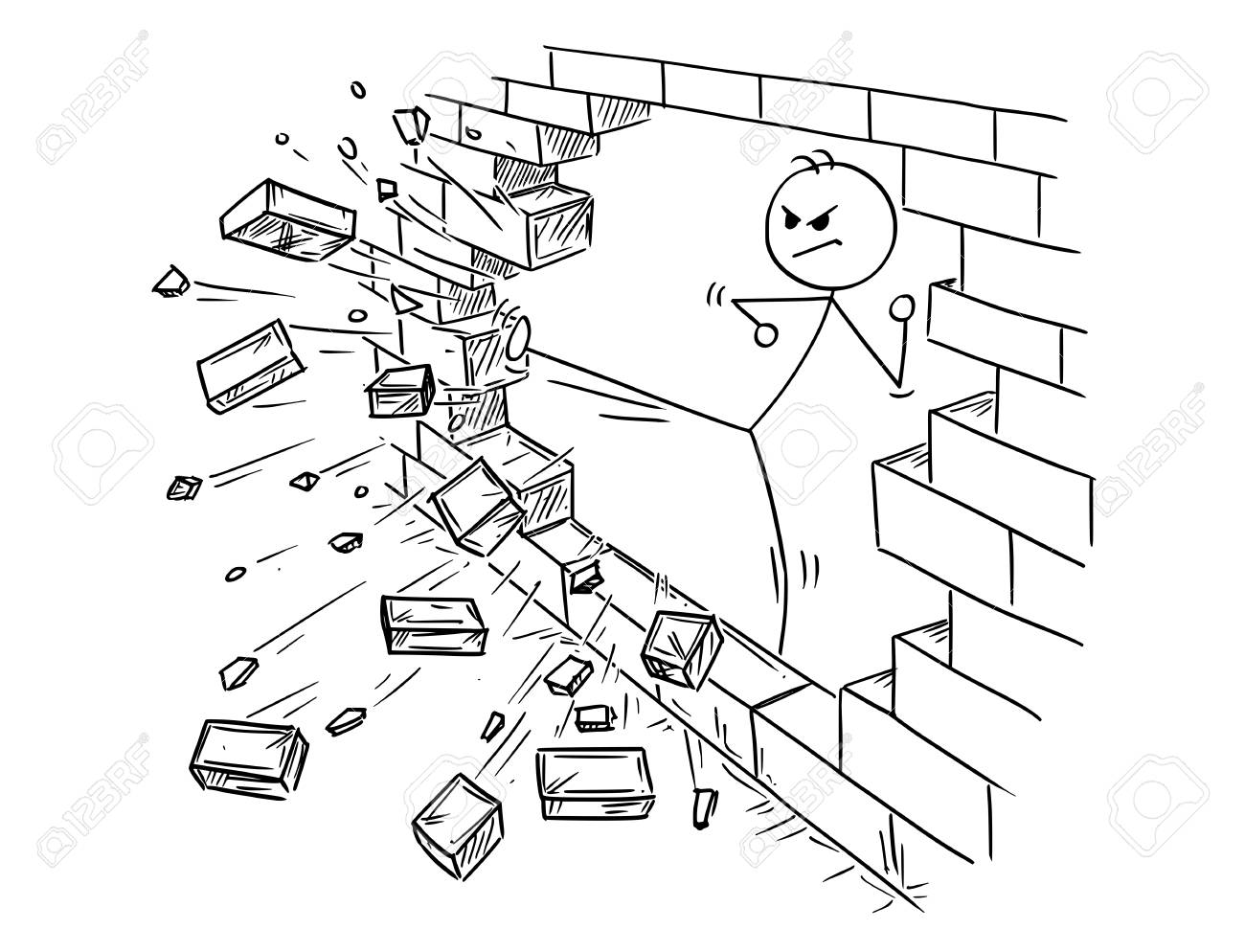 Conceptual illustration of businessman doing kung-fu or karate kick to destroy the brick wall. - 96170147 Conceptual illustration of businessman doing kung-fu or karate kick to destroy the brick wall. - 96170147