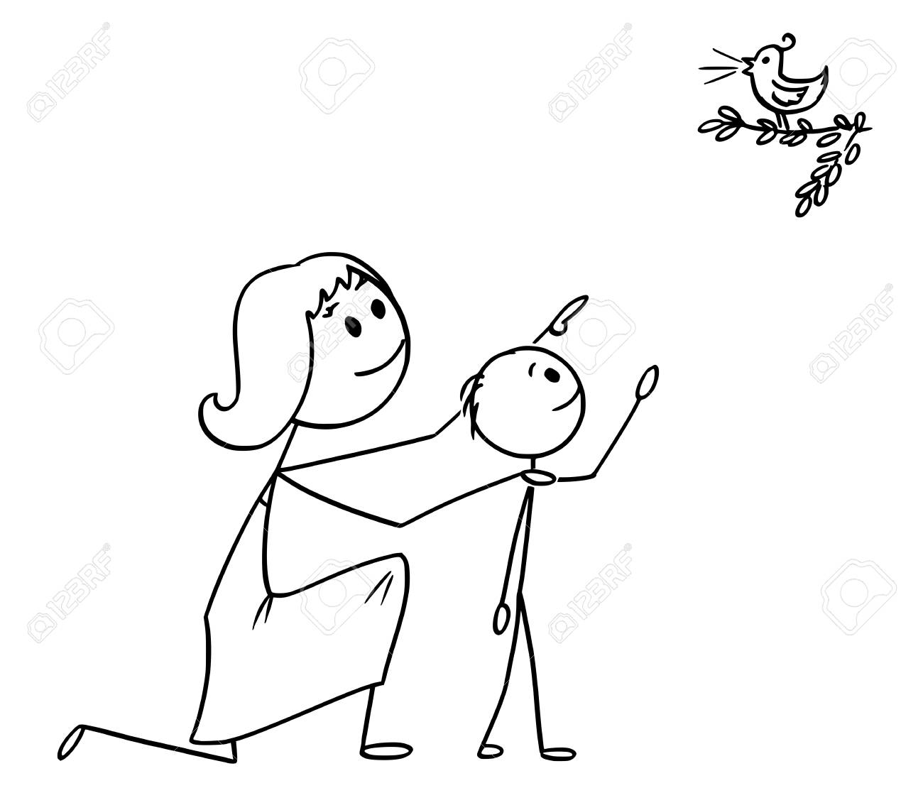 Cartoon Stick Man Drawing Conceptual Illustration Of Mother And