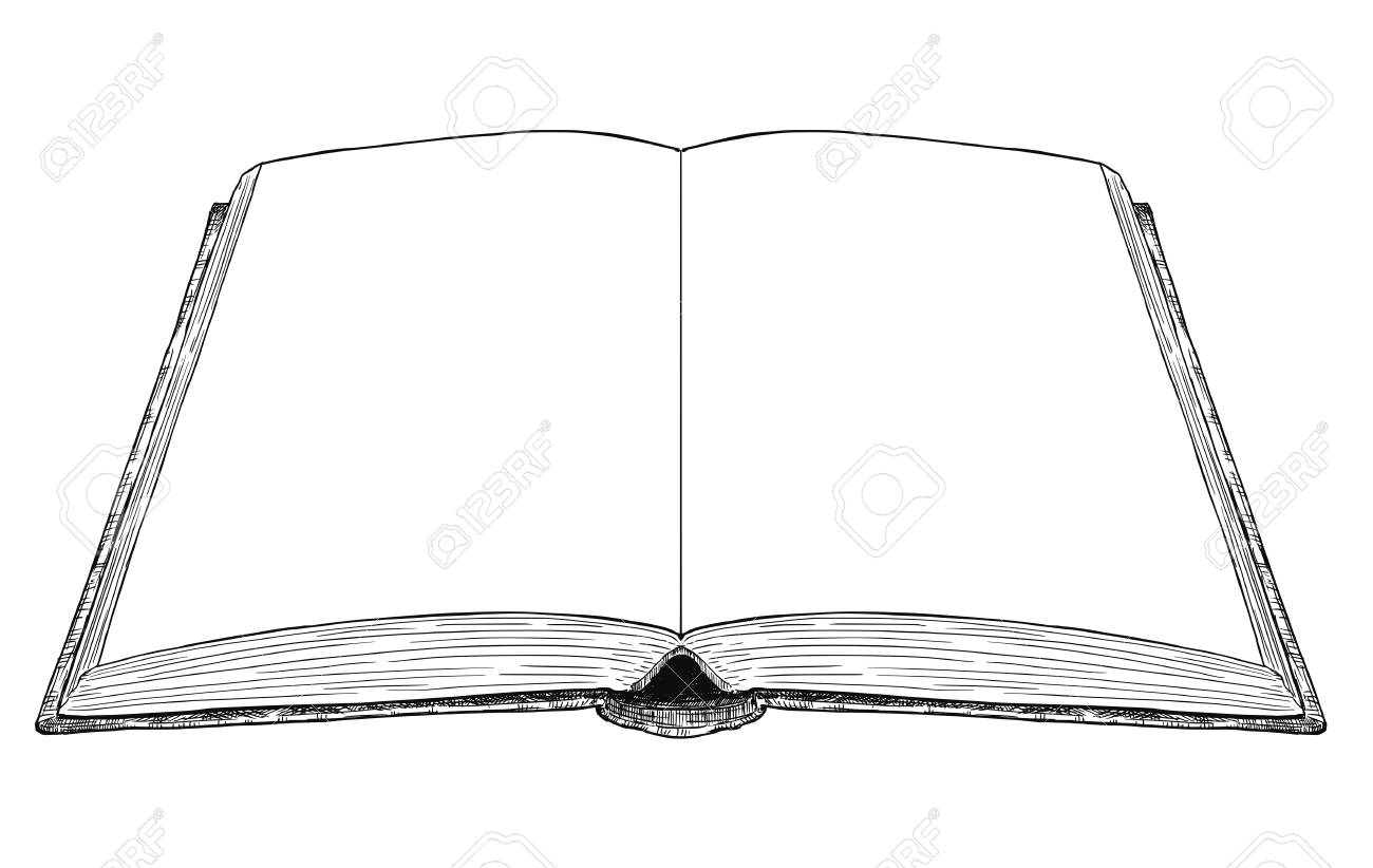 Vector Artistic Pen And Ink Drawing Illustration Of Old Open Book With Blank  Or Empty White Pages. Royalty Free SVG, Cliparts, Vectors, and Stock  Illustration. Image 104893626.
