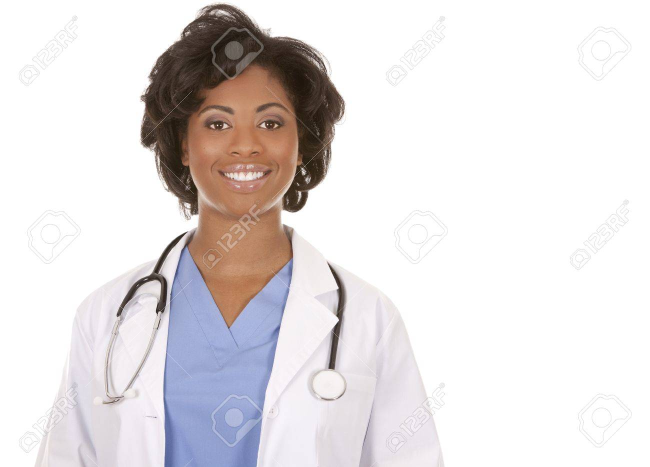 black doctor wearing scrubs and lab coat on white isolated background - 19564117 black doctor wearing scrubs and lab coat on white isolated background - 19564117