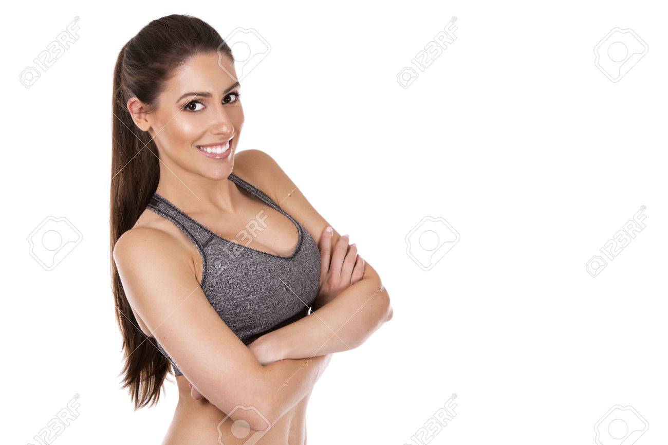 pretty caucasian fitness woman on white isolated background - 48821977 pretty caucasian fitness woman on white isolated background - 48821977