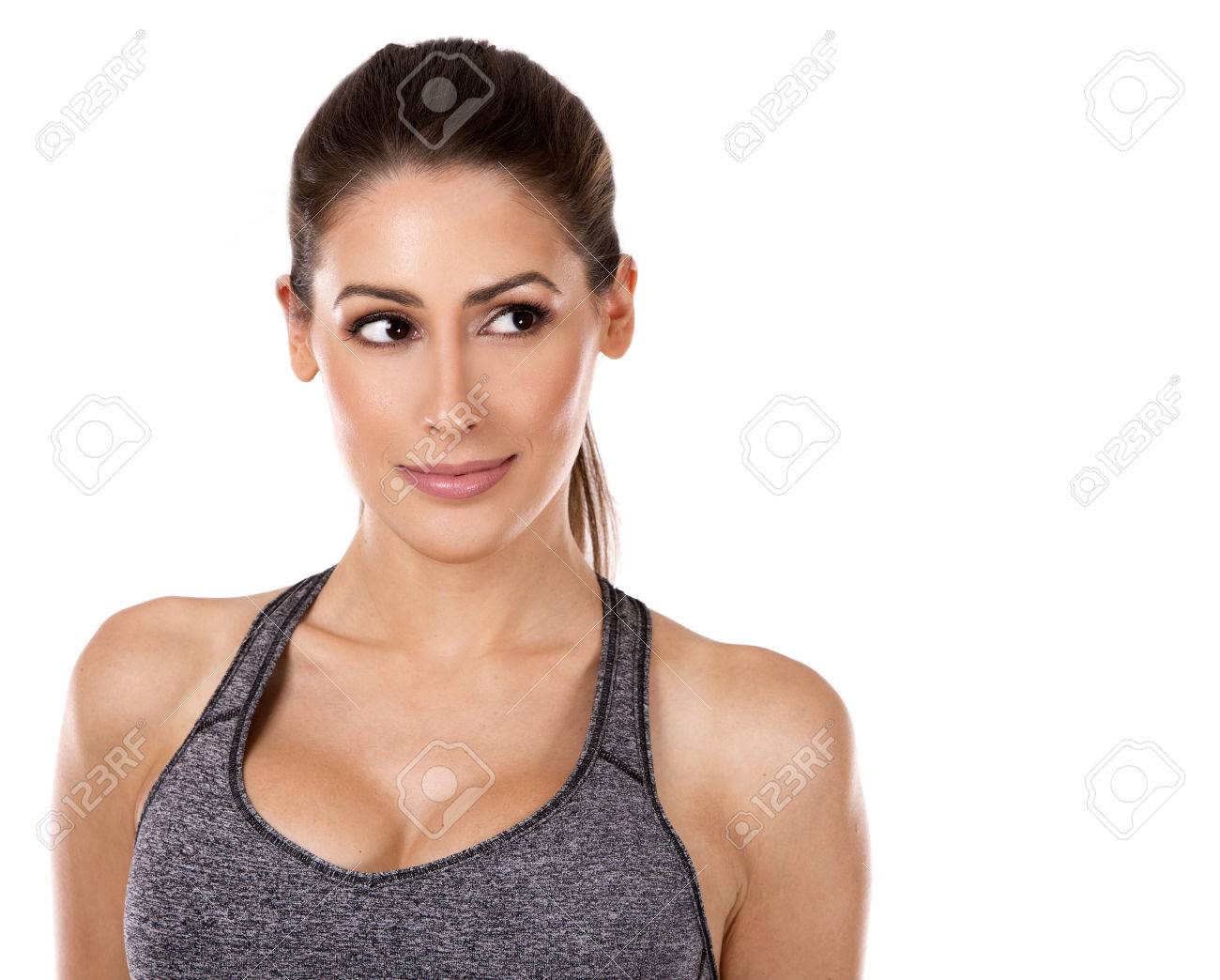 pretty caucasian fitness woman on white isolated background - 50272756 pretty caucasian fitness woman on white isolated background - 50272756