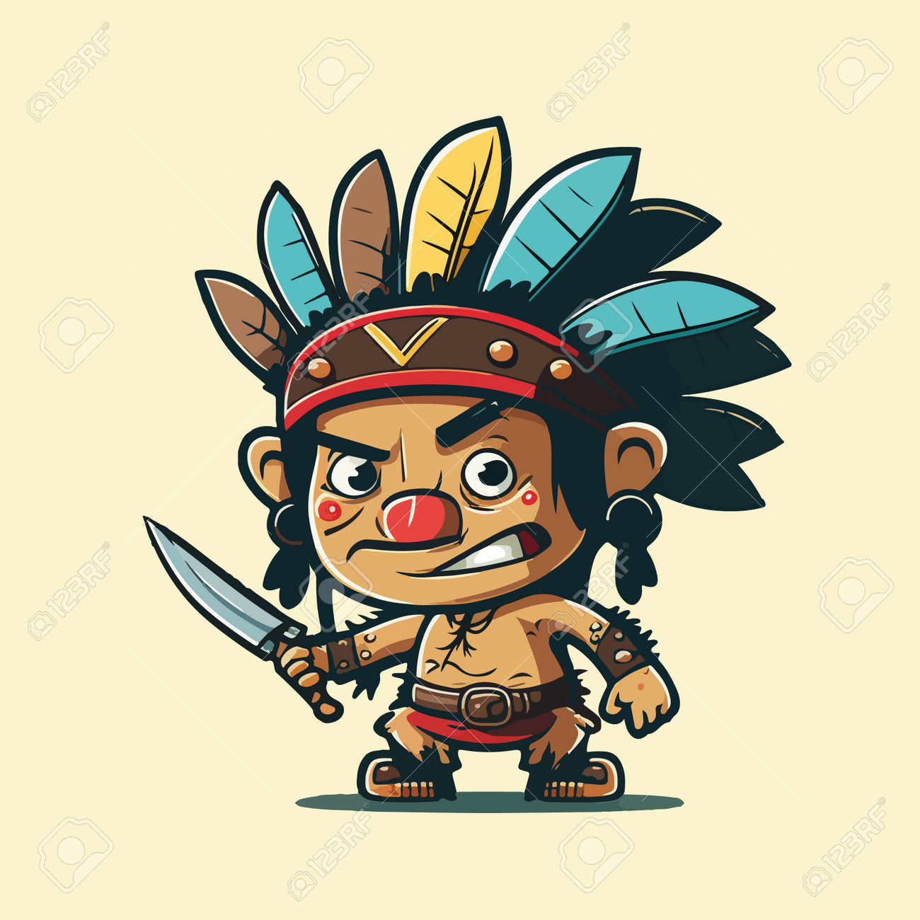 Cartoon Indian Warrior With A Spear And Mask. Vector Illustration Royalty  Free SVG, Cliparts, Vectors, and Stock Illustration. Image 199963347., image size:1300x1300