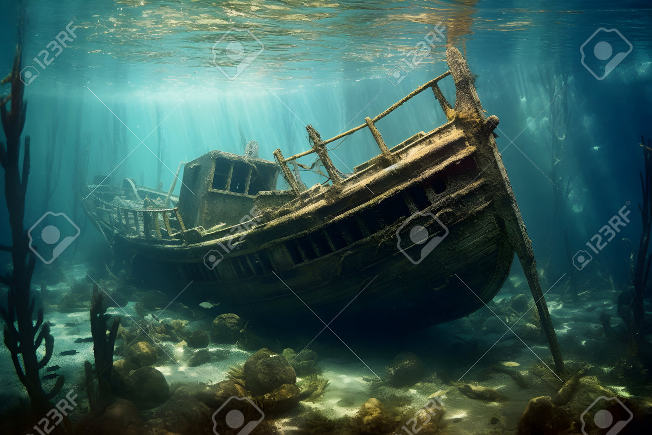 海底に沈む廃船の難破船の写真素材・画像素材 Image 221811065