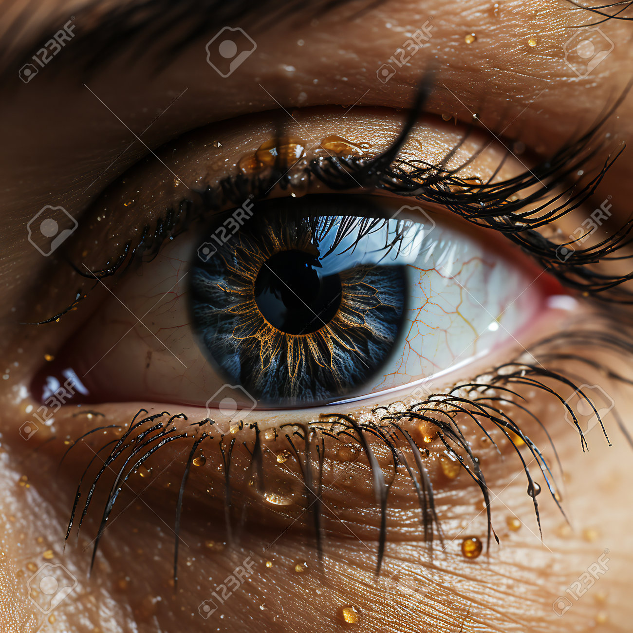 Close Up Of Human Eye With Golden Iris. Macro Shot.の写真素材