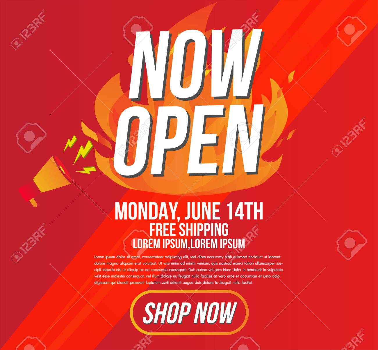 Now Open Shop Or New Store Red And Orange Color Fire Sign On Black With Now Open Flyer Template