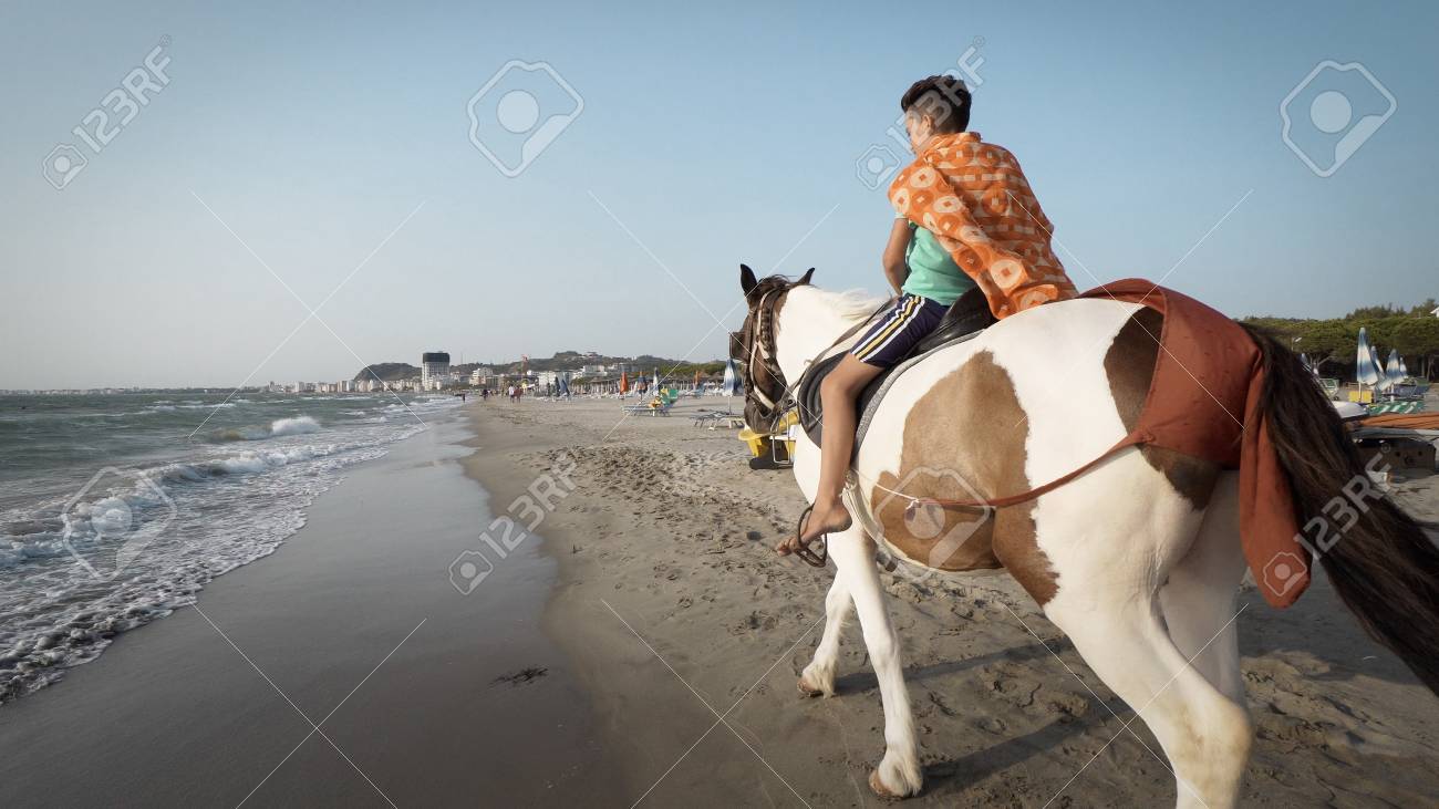 Handsome Young Boy Riding A Horse On A photo