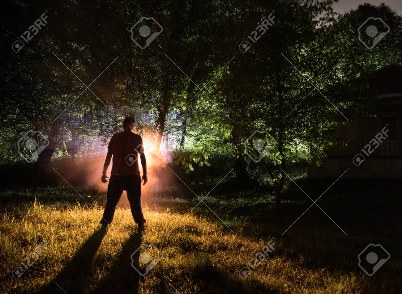 Silhouette Of Man In The Forest On The Night Silhouette Of Person Stock Photo Picture And Royalty Free Image Image