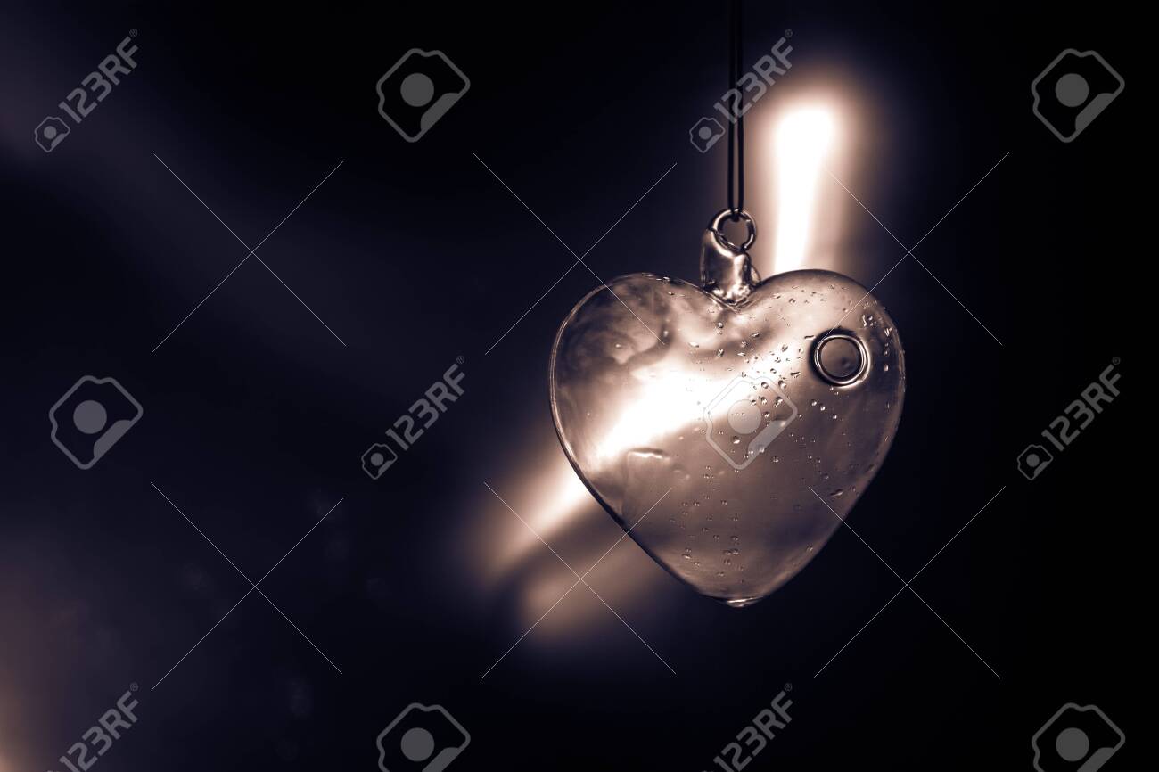 Valentines Day Concept Beautiful Glass Heart On Dark Foggy Background - 
