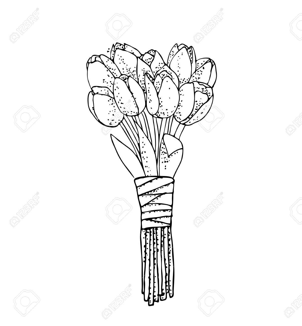 Vector Floral Illustré En Noir Et Blanc Bouquet De Fleurs