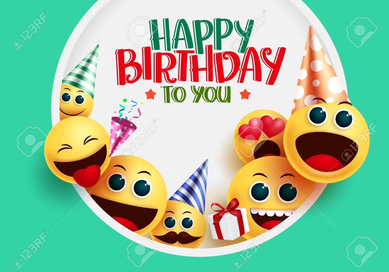 Happy Birthday Smiley Emoji Vector Greeting Design. Happy Birthday ...