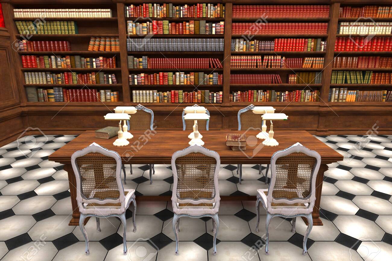 Old Library With Books On The Shelves 3d Illustration Banque D Images Et Photos Libres De Droits Image