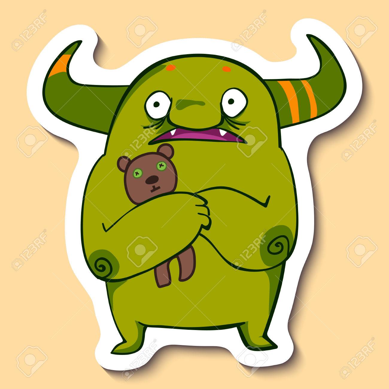 Vector Emotion Aufkleber Mit Niedlichen Angst Monster Auf Gelbem Hintergrund Scared Monster Mit Sussen Bar Spielzeug Lizenzfrei Nutzbare Vektorgrafiken Clip Arts Illustrationen Image 66631060