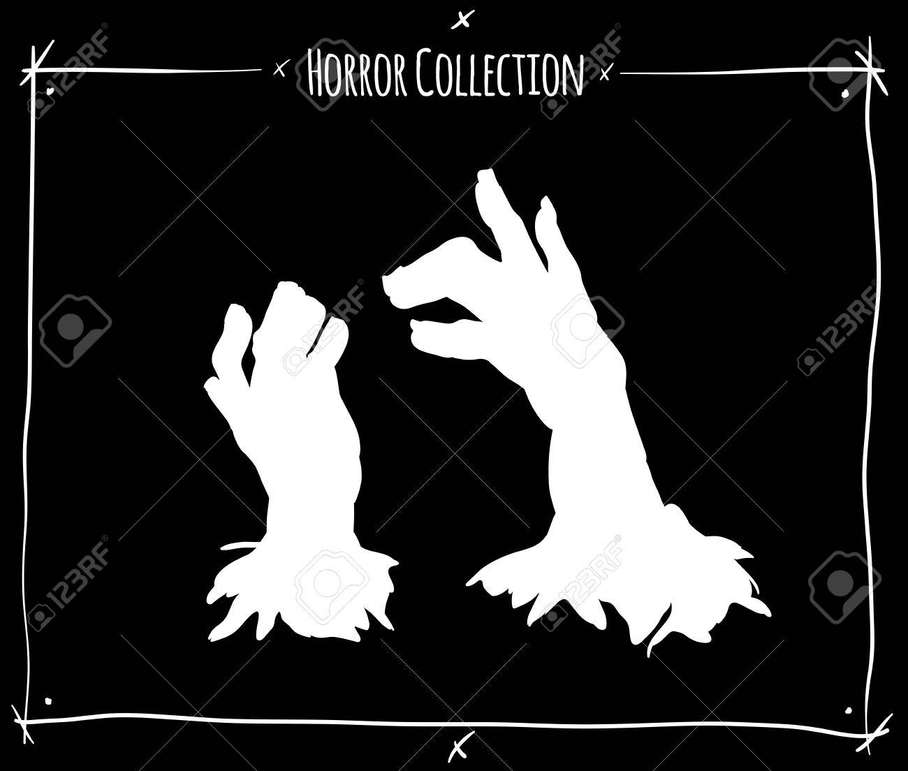 黒の背景に白の影絵ゾンビとベクトル図手します のイラスト素材 ベクタ Image