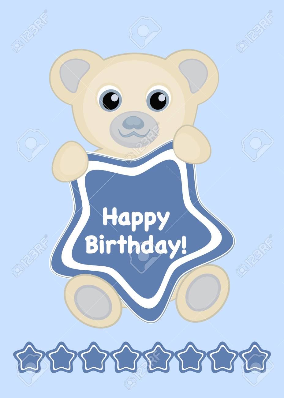 Vector Illustration Carte Joyeux Anniversaire Bebe Ours Mignon Avec Cadre En Etoile Et Le Texte Joyeux Anniversaire Clip Art Libres De Droits Vecteurs Et Illustration Image 67207851