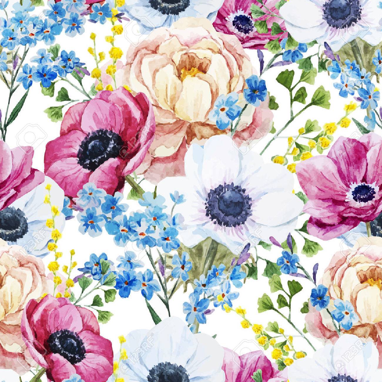 水彩のアネモネの花の美しいベクター パターンのイラスト素材 ベクタ Image 水彩のアネモネの花の美しいベクター パターンのイラスト素材 ベクタ Image