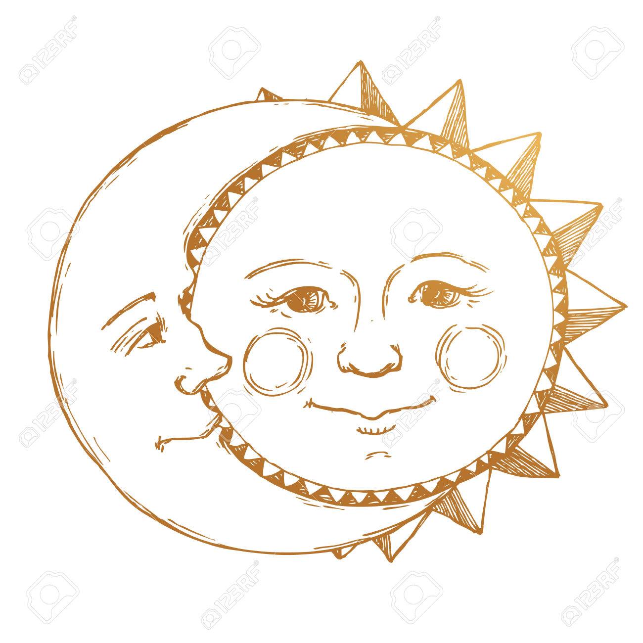 Beautiful Image With Nice Hand Drawn Sun And Moon Relationship