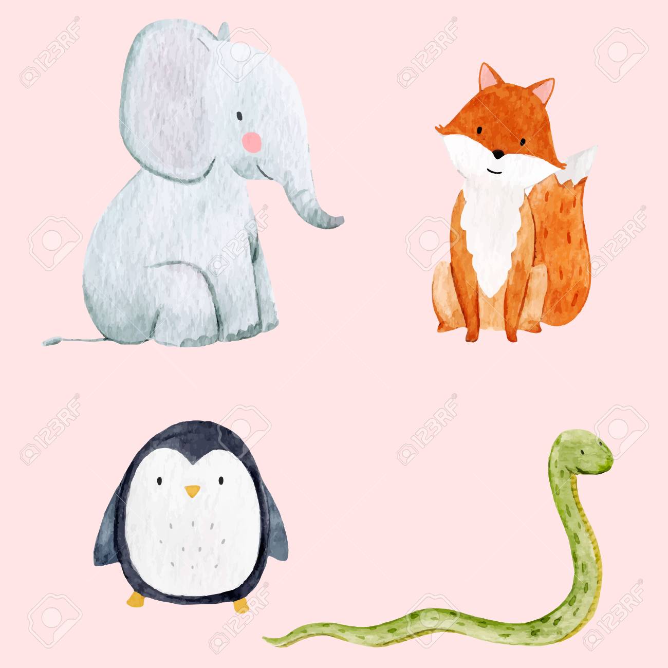 Beautiful Vector Set With Some Hand Drawn Watercolor Cute Baby Animals On Transparent Background Royalty Free Cliparts Vectors And Stock Illustration Image