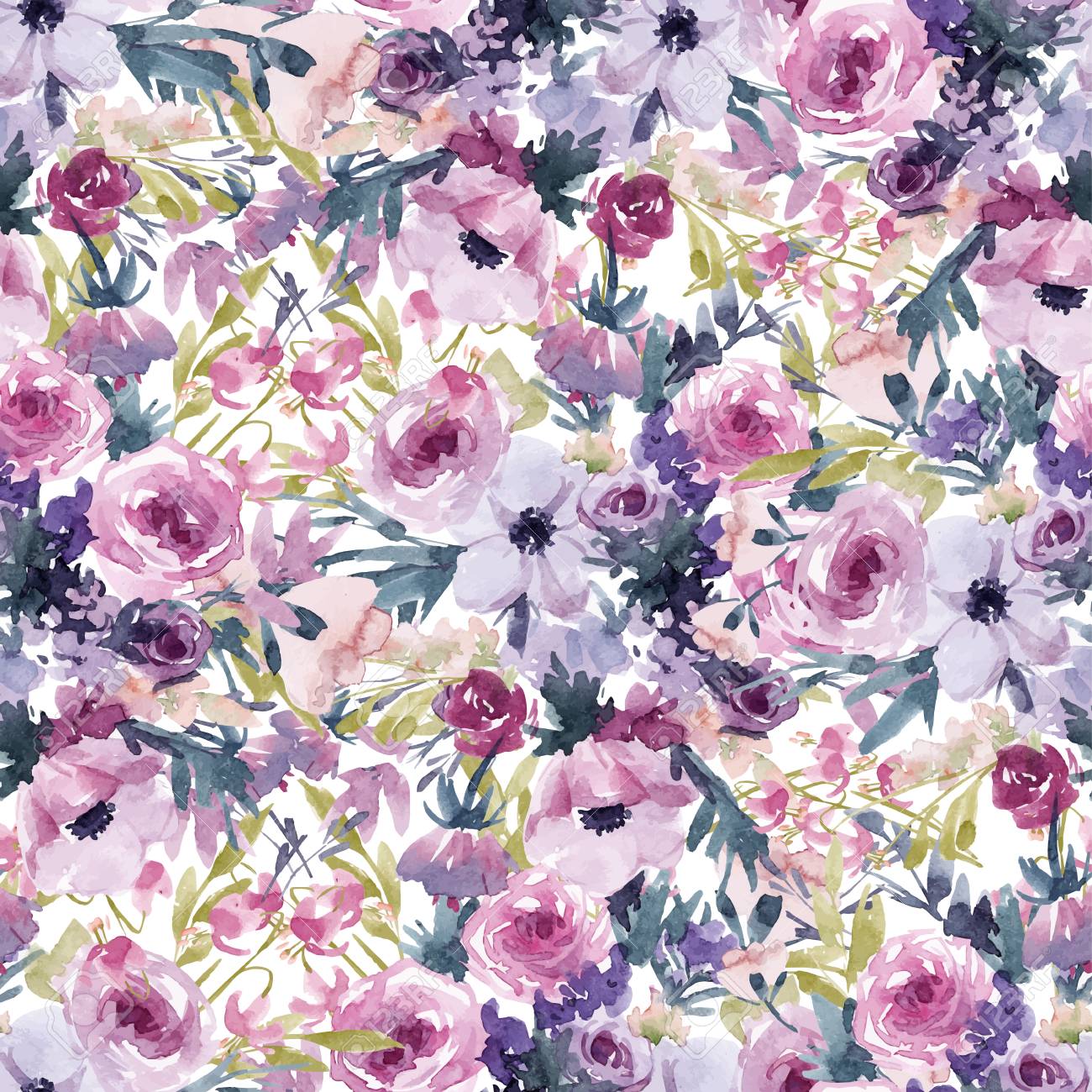 Watercolor spring floral pattern - 101338735 Watercolor spring floral pattern - 101338735