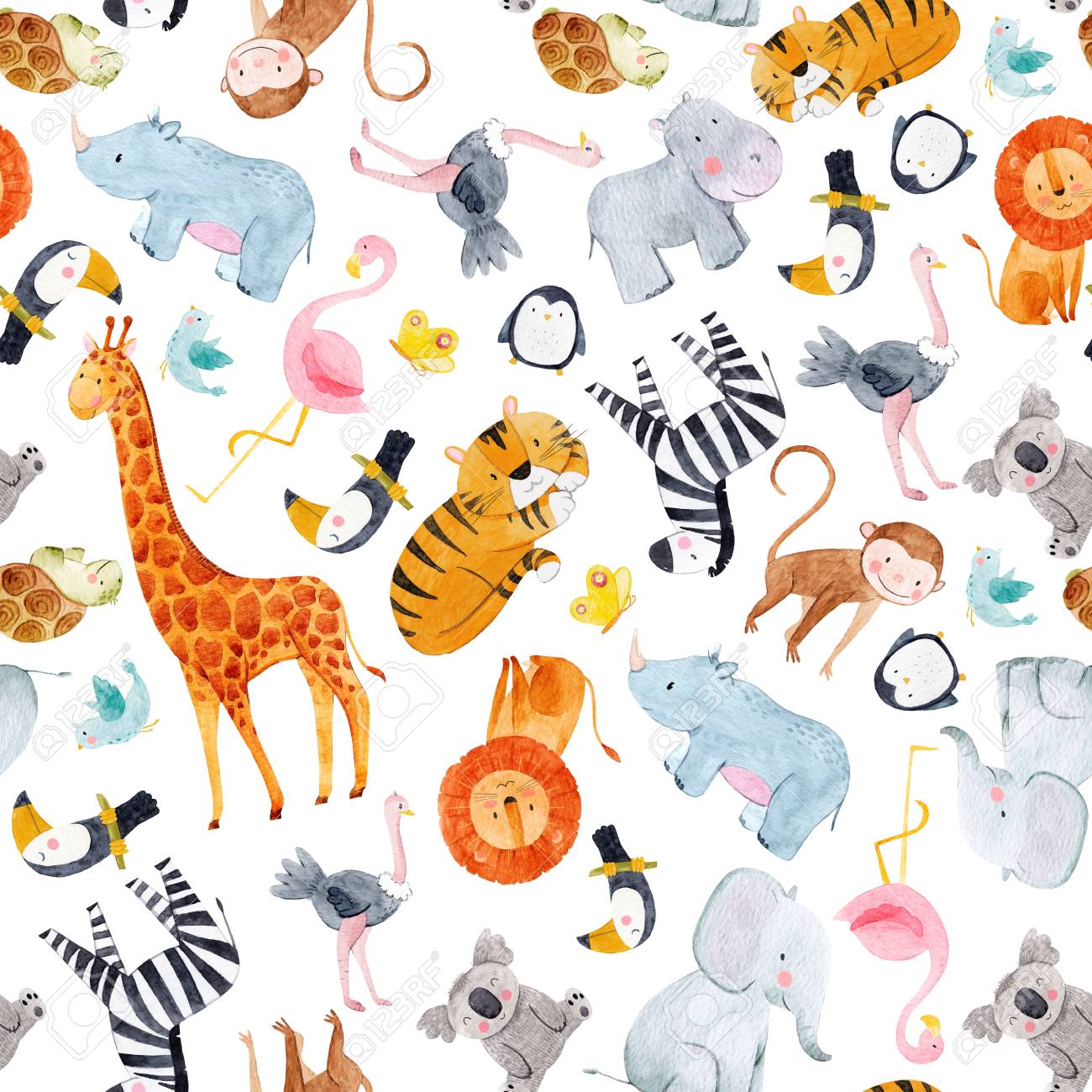 Safari animals watercolor pattern - 101537471 Safari animals watercolor pattern - 101537471