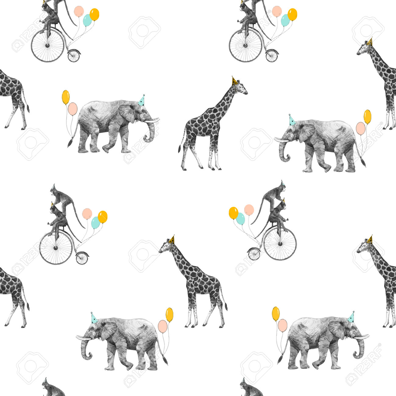 Beautiful Vector Seamless Pattern With Safari Animal Birthday Party. Monkey On Bike Giraffe And Elephant With Baloons. Royalty Free SVG, Cliparts, Vectors, And Stock Illustration. Image 171979970. Beautiful Vector Seamless Pattern With Safari Animal Birthday Party. Monkey On Bike Giraffe And Elephant With Baloons. Royalty Free SVG, Cliparts, Vectors, And Stock Illustration. Image 171979970.