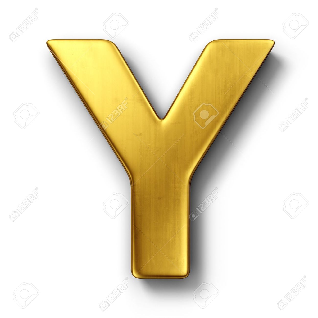 3d Rendering Of The Letter Y In Gold Metal On A White Isolated