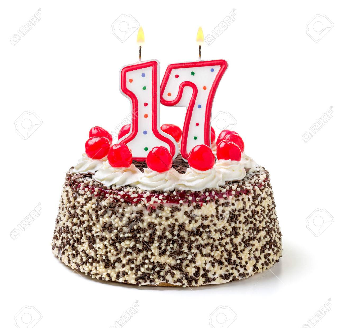 red number 17 birthday candle
