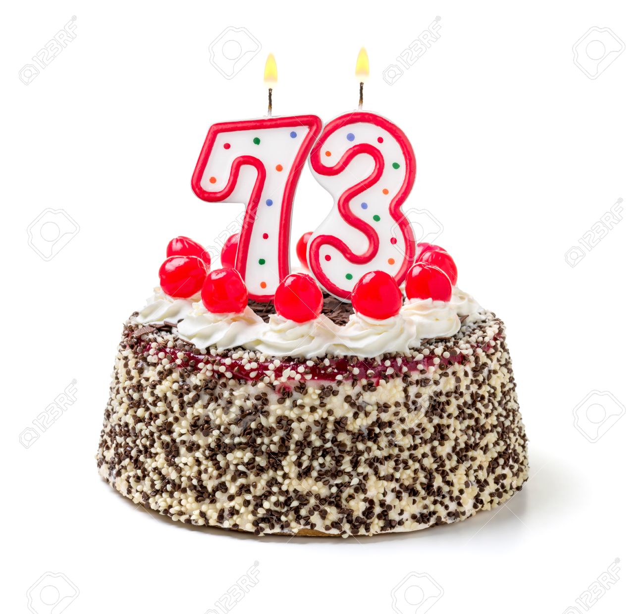 Gateau D Anniversaire Avec Le Numero Combustion De Bougie 73 Banque D Images Et Photos Libres De Droits Image