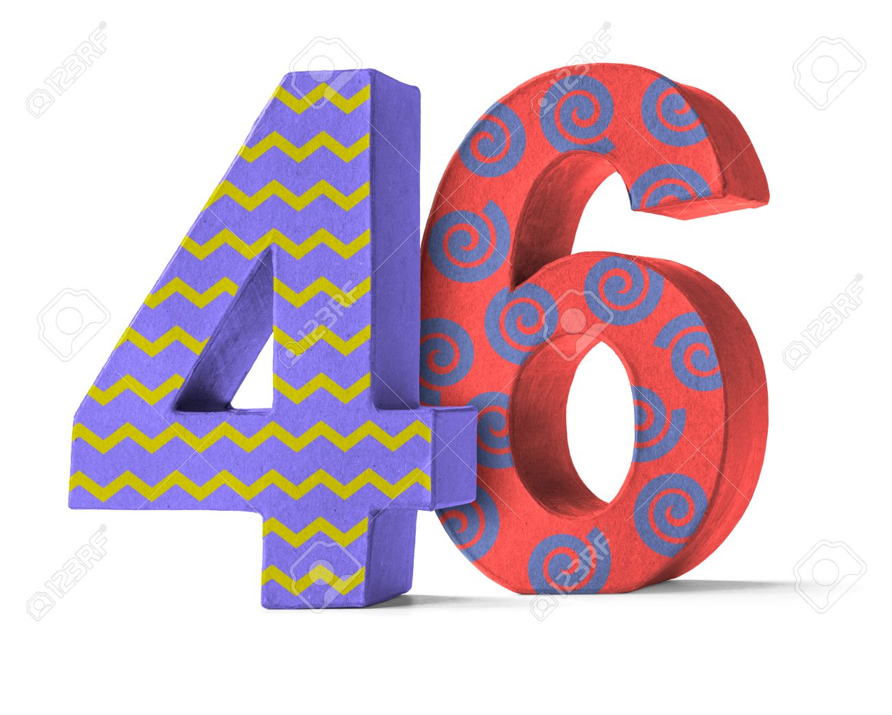 Colorful Paper Mache Number on a white background - Number 46 Stock Photo - 47062911