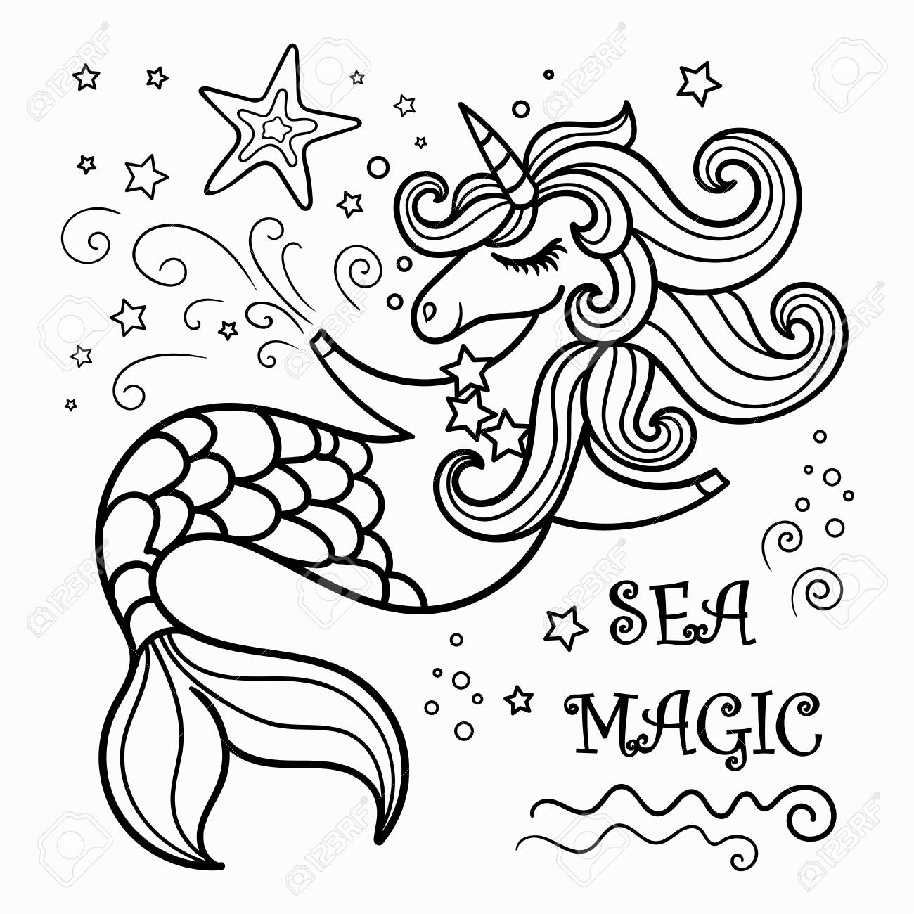 cute mermaid unicorn vector illustration for coloring for design prints posters etc royalty free svg cliparts vectors and stock illustration image 127603737