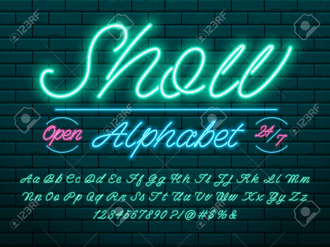 Glowing Neon Light Alphabet Design With Uppercase, Lowercase, Numbers And  Symbols Royalty Free SVG, Cliparts, Vectors, and Stock Illustration. Image  153884551.