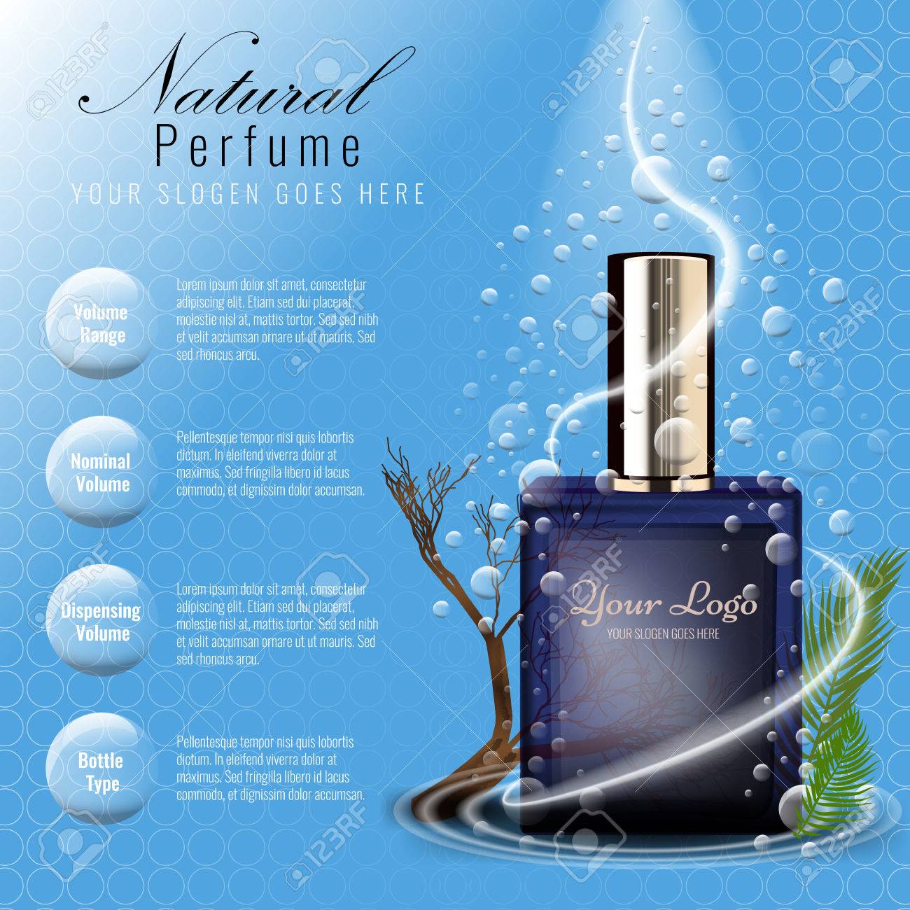 perfume ads template glass bottle mockup for ads or magazine